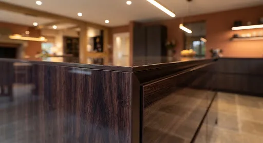 Poly Gloss Wood Grains in a finished kitchen, illustrative image